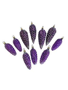 Lot Hand Blown Glass Purple Glitter Pinecone Ornaments West Germany